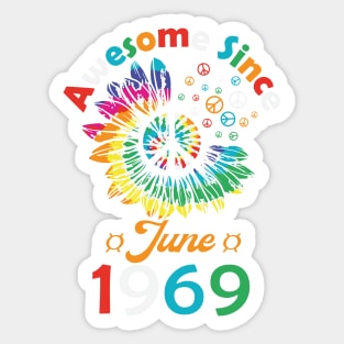 Funny Birthday Quote, Awesome Since June 1969, Retro Birthday Sticker